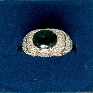 Emerald with Diamond Accents 925 Sterling Silver